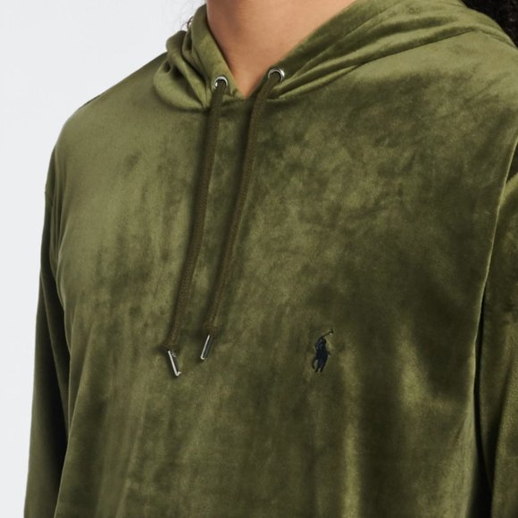 New Polo Ralph Lauren Plush Velour Hoodie Sweater Olive Green - Picture 3 of 3